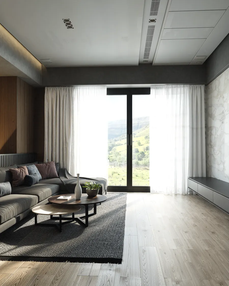 Interior de vivienda con grandes ventanales